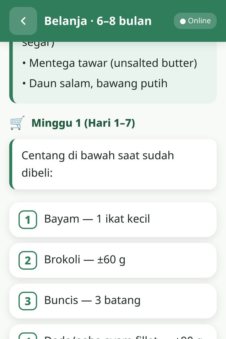 Daftar belanja mingguan otomatis