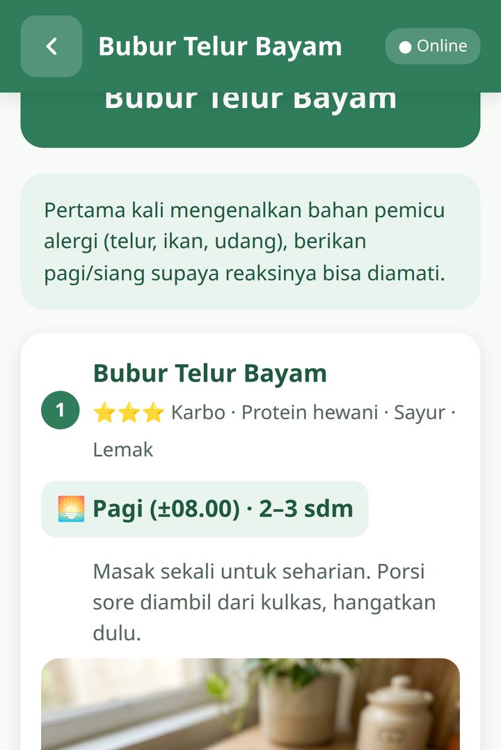 Menu per waktu makan, lengkap dengan porsinya